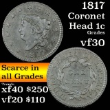 1817 Coronet Head Large Cent 1c Grades vf++