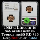 NGC 1953-d Lincoln Cent 1c Graded ms65 RD By NGC