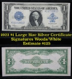 1923 $1 Large Size Blue Seal Silver Certificate Signatures Speelman/White Grades xf+