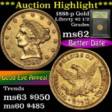 ***Auction Highlight*** 1888-p Gold Liberty Quarter Eagle $2 1/2 Graded Select Unc by USCG (fc)