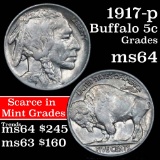 1917-p Buffalo Nickel 5c Grades Choice Unc (fc)