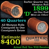 Barber Quarter 25c Shotgun Roll 1899 on one end, d mint on the other end, 40 pcs.