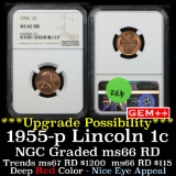NGC 1955-p Lincoln Cent 1c Graded ms66 RD By NGC
