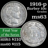 1916-p Barber Dime 10c Grades Select Unc (fc)