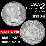 1913-p Barber Dime 10c Grades Choice Unc (fc)