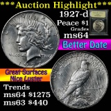 ***Auction Highlight*** 1927-d Peace Dollar $1 Graded Choice Unc by USCG (fc)