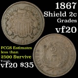 1867 2 Cent Piece 2c Grades vf, very fine