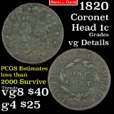 1820 Small date Coronet Head Large Cent 1c Grades vg details