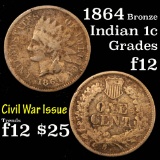 1864 Bronze Indian Cent 1c Grades f, fine