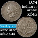 1874 Indian Cent 1c Grades xf+