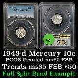 PCGS 1943-d Mercury Dime 10c Graded ms65 FSB By PCGS