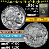 ***Auction Highlight*** 1936-p Buffalo Nickel 5c Graded GEM++ Unc by USCG (fc)