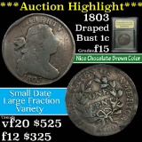 ***Auction Highlight*** 1803 Sm date, Lg fraction Draped Bust Large Cent 1c Graded f+ by USCG (fc)