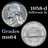 1958-d Jefferson Nickel 5c Grades Choice Unc