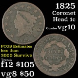 1825 Coronet Head Large Cent 1c Grades vg+