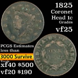 1825 Coronet Head Large Cent 1c Grades vf+ (fc)