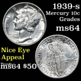 1939-s Mercury Dime 10c Grades Choice Unc