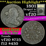 ***Auction Highlight*** 1801 Draped Bust Large Cent 1c Graded vf, very fine by USCG (fc)