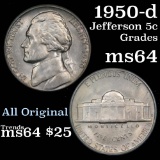 1950-d Jefferson Nickel 5c Grades Choice Unc