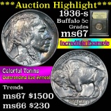 ***Auction Highlight*** 1936-s Buffalo Nickel 5c Graded GEM++ Unc by USCG (fc)