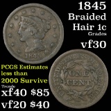 1845 Braided Hair Large Cent 1c Grades vf++