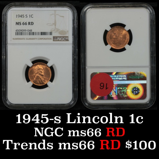 NGC 1945-s Lincoln Cent 1c Graded ms66 rd by NGC