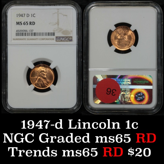 NGC 1947-d Lincoln Cent 1c Graded ms65 rd by NGC