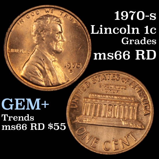 1970-s Lincoln Cent 1c Grades GEM+ Unc RD