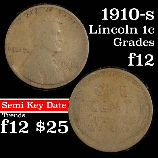 1910-s Lincoln Cent 1c Grades f, fine