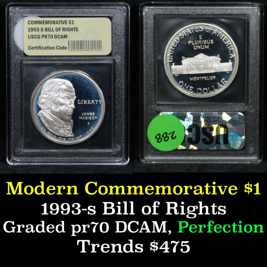 1993-s Bill of Rights Modern Commem Dollar $1 Graded Perfection, Gem++ Proof DCAM by USCG