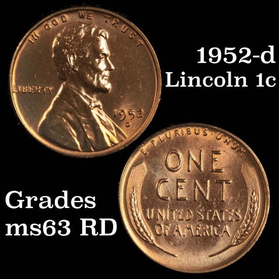 1952-d Lincoln Cent 1c Grades Select Unc RD