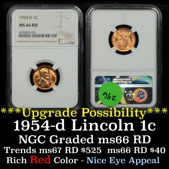 NGC 1954-d Lincoln Cent 1c Graded ms66RD by NGC