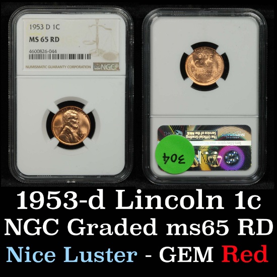 NGC 1953-d Lincoln Cent 1c Graded ms65RD by NGC