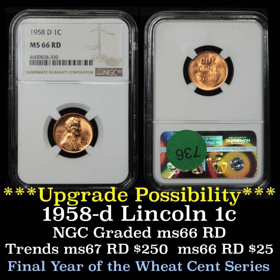 NGC 1958-d Lincoln Cent 1c Graded ms66 RD By NGC