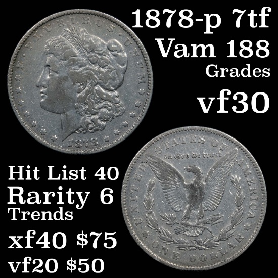 1878-p 7tf Morgan Dollar $1 Grades vf++