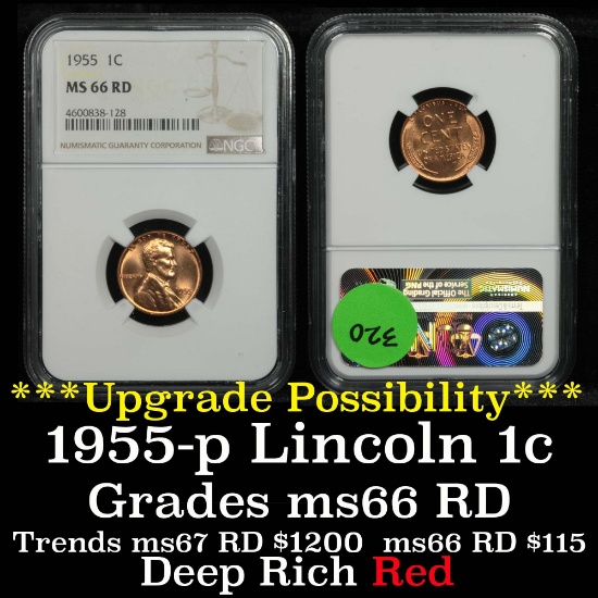 NGC 1955-p Lincoln Cent 1c Graded ms66RD by NGC