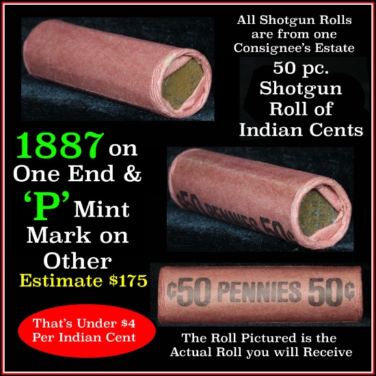 Indian Cent Roll, 1887 on one end  Grades Above Avg Circ
