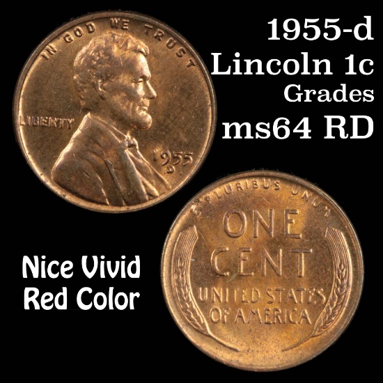 1955-d Lincoln Cent 1c Grades Choice Unc RD
