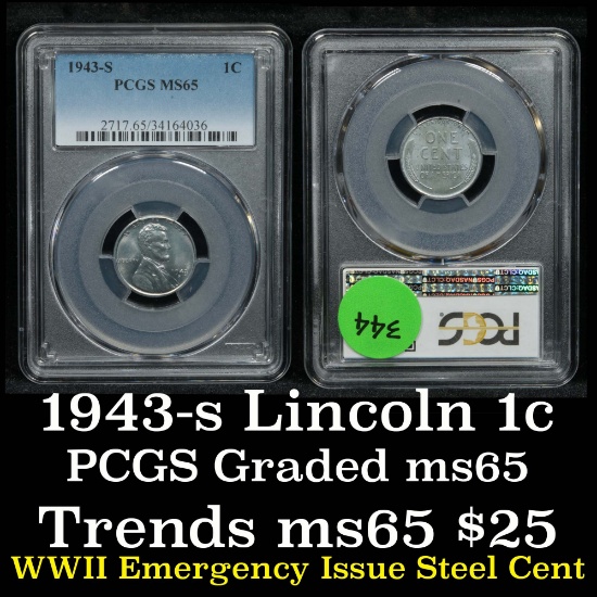 PCGS 1943-s Lincoln Cent 1c Graded ms65 by PCGS