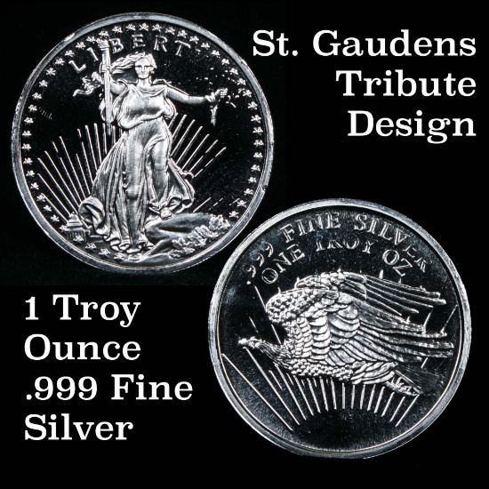 1 ounce .999 fine Silver Round in St. Gaudens Gold Tribute Design