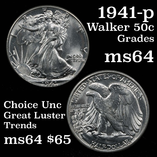 1941-p Walking Liberty Half Dollar 50c Grades Choice Unc