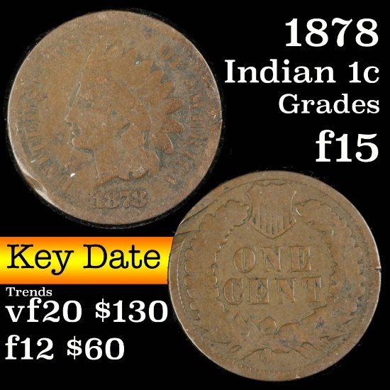 1878 Indian Cent 1c Grades f+