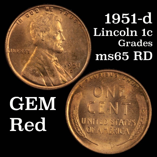 1951-d Lincoln Cent 1c Grades GEM Unc RD