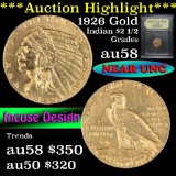 ***Auction Highlight*** 1926-p Gold Indian Quarter Eagle $2 1/2 Graded Choice AU/BU Slider USCG (fc)