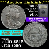 ***Auction Highlight*** 1805 Draped Bust Half Cent 1/2c Graded vf++ by USCG (fc)