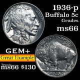 1936-p Buffalo Nickel 5c Grades GEM+ Unc