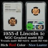 NGC 1955-d Lincoln Cent 1c Graded ms66RD by NGC