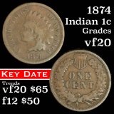 1874 Indian Cent 1c Grades vf, very fine