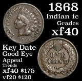 1868 Indian Cent 1c Grades xf