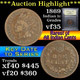 ***Auction Highlight*** 1869 Indian Cent 1c Graded vf++ by USCG (fc)